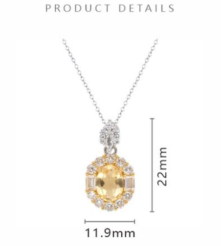 S925 Sterling Silver 18K Gold Natural Amethyst and Citrine Pendant Clavicle Necklace